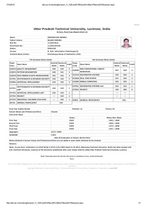 Results of B.Tech II.